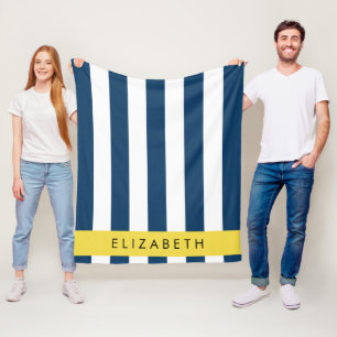 Manta Polar Bandas azules de la marina, patrón rayado, tu nomb