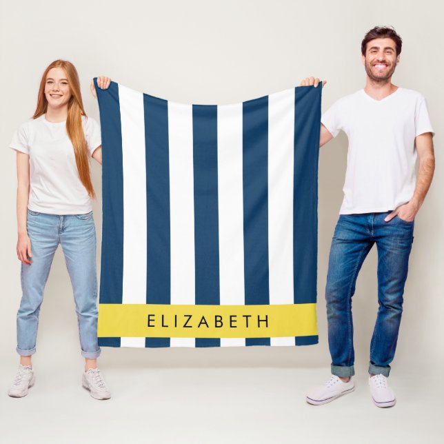Manta Polar Bandas azules de la marina, patrón rayado, tu nomb (In situ)