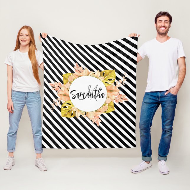 Manta Polar Bandas cortas y monograma floral (In situ)