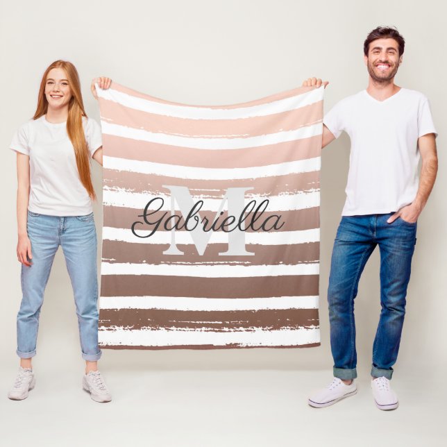 Manta Polar Bandas de oro Rosa con monograma (In situ)