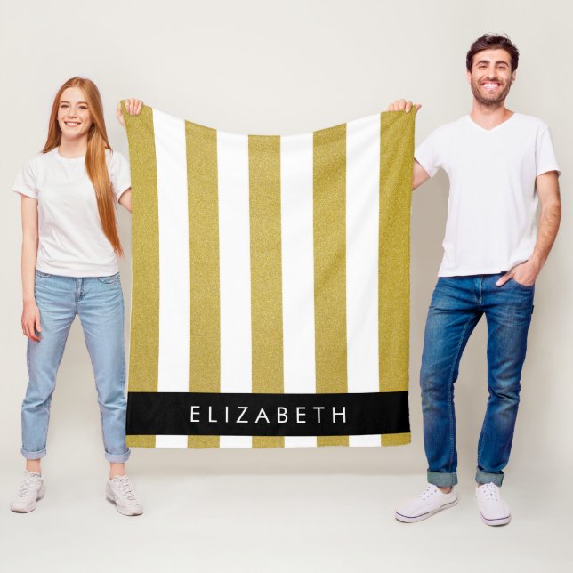 Manta Polar Bandas doradas, Patrón rayado, Líneas, Su Nombre (In situ)