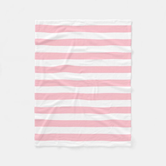 Manta Polar Bandas horizontales de gran tamaño rosa y blanco (Anverso)