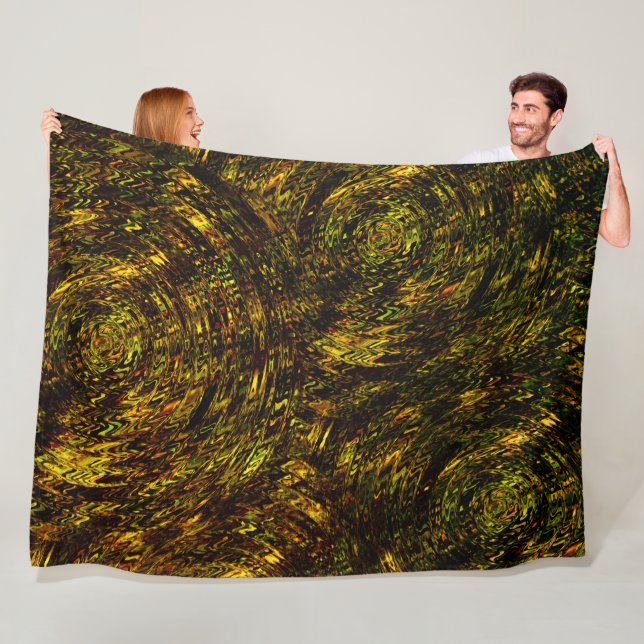 Manta Polar Bandas redondeadas abstractas en verde dorado y má (In situ)