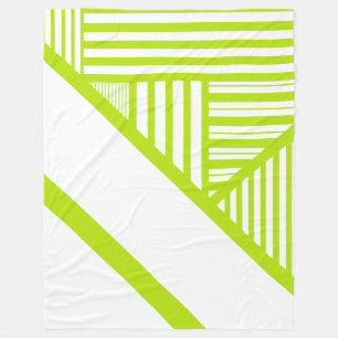 Manta Polar Bandas triangulares en blanco y verde limón