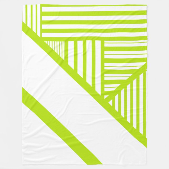 Manta Polar Bandas triangulares en blanco y verde limón (Anverso)