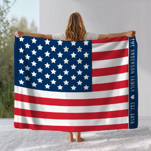 Manta Polar Bandera Americana Apellido Año de Fundación