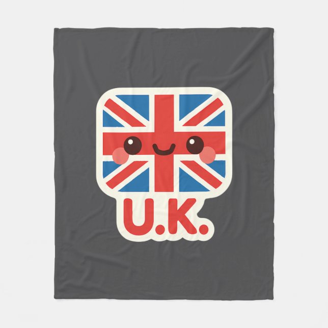 Manta Polar Bandera británica Kawaii - Diseño británico bonito (Anverso)