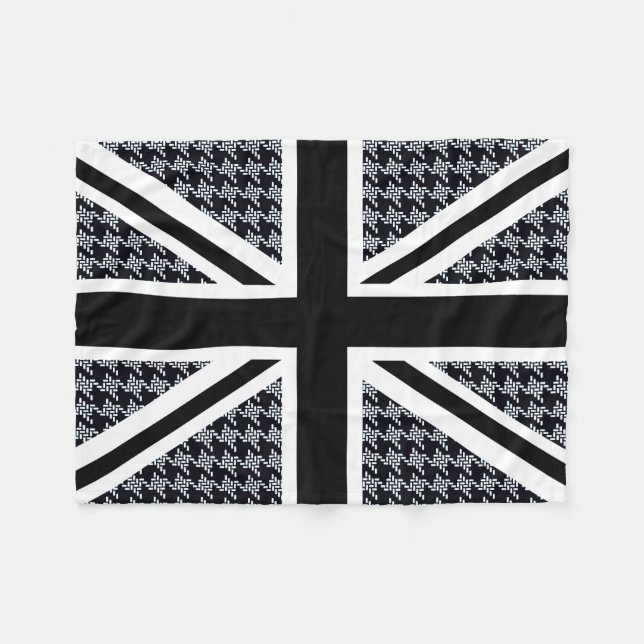 Manta Polar Bandera de Union Jack en Houndstooth blanco y (Frente (Horizontal))