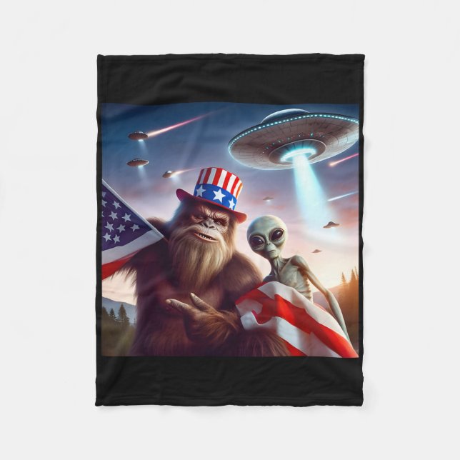 Manta Polar Bandera Estadounidense Sasquatch Con Alien Ufo Big (Anverso)