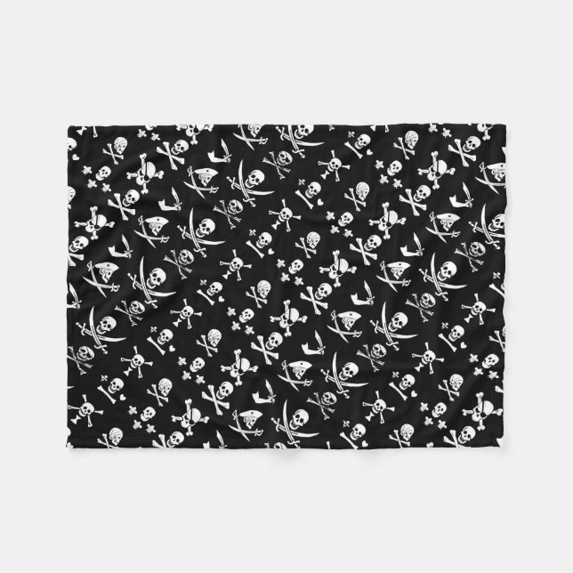 MANTA POLAR BANDERAS DE PIRATAS NEGRAS, HUESOS CRUZADOS, ESPAL (Frente (Horizontal))
