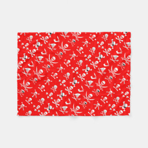 MANTA POLAR BANDERAS DE PIRATAS ROJAS, HUESOS CRUZADOS, ESPALD