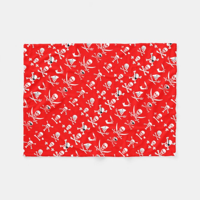 MANTA POLAR BANDERAS DE PIRATAS ROJAS, HUESOS CRUZADOS, ESPALD (Frente (Horizontal))