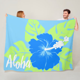 Manta Polar Banzai Beach Hawaiian Hibiscus Floral Aloha - Azul