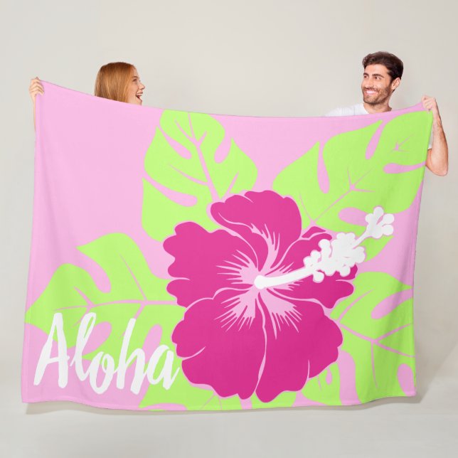 Manta Polar Banzai Beach Hawaiian Hibiscus Floral Aloha - Rosa (In situ)