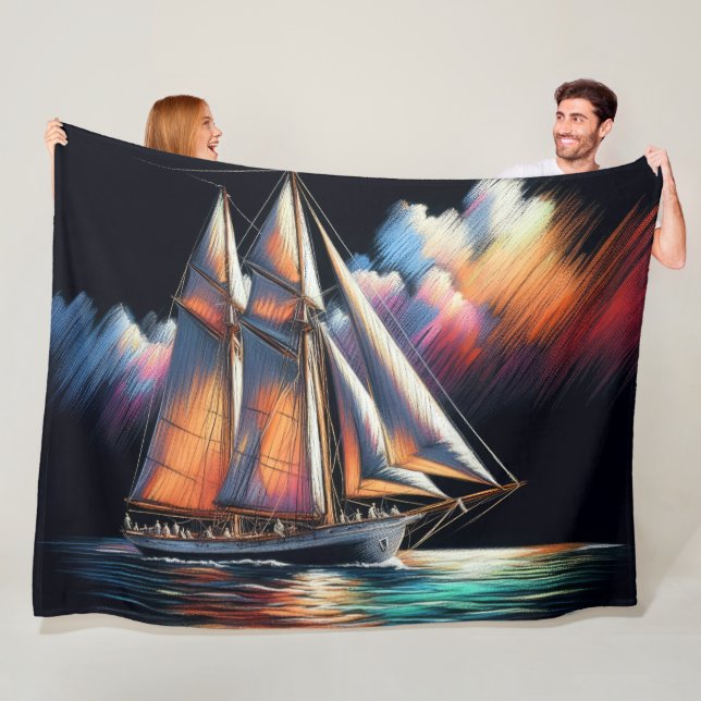 Manta Polar Barco de vela de dibujos en pasto duro (In situ)