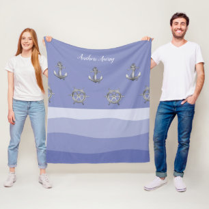 Manta Polar Barco náutico blanco/anclajes lejos/ola azul