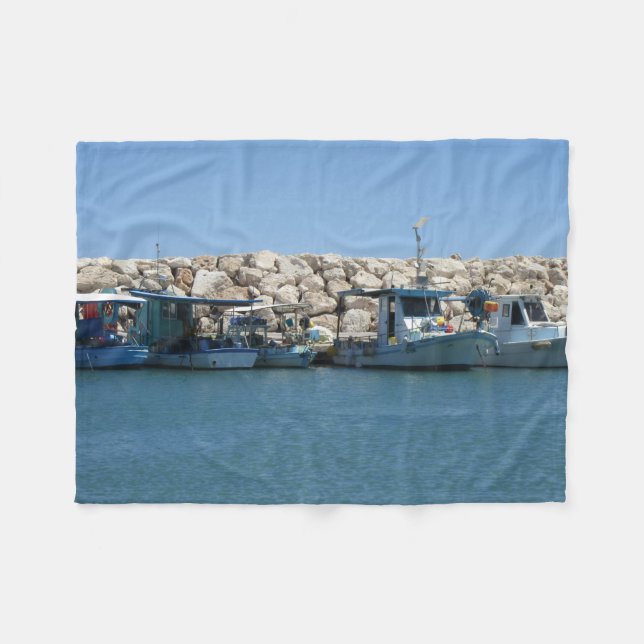 Manta Polar Barcos pesqueros mediterráneos en diseño de mar az (Frente (Horizontal))