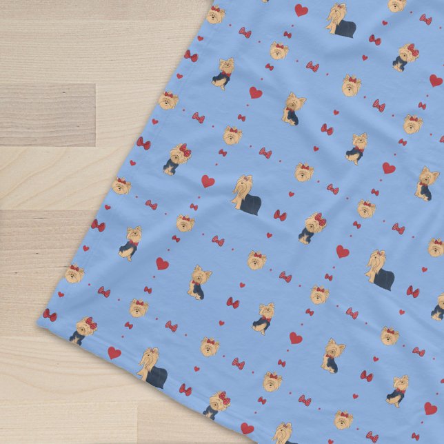 Manta Polar Barcos y corazones de Yorkies dulces - Azul - (Subido por el creador)