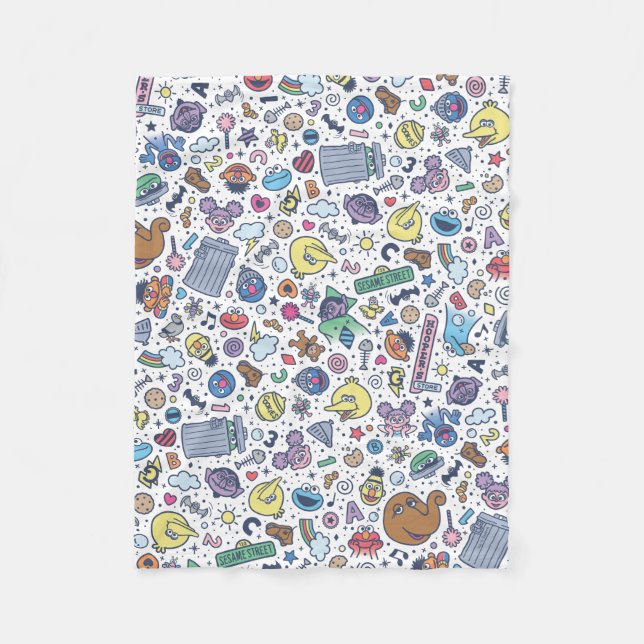Manta Polar Barrio Sésamo | Patrón de Doodle de Sesame Pals (Anverso)