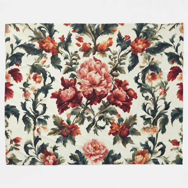Manta Polar Barroco italiano. Flores y hojas de moda (Frente (Horizontal))