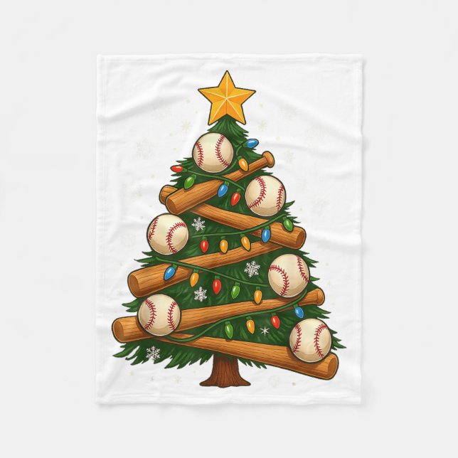 Manta Polar Baseball Bat Christmas Tree Lights Holiday Design  (Anverso)