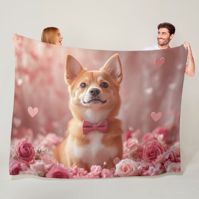 Manta Polar Basenji con Rosas - Día de San Valentín (In situ)