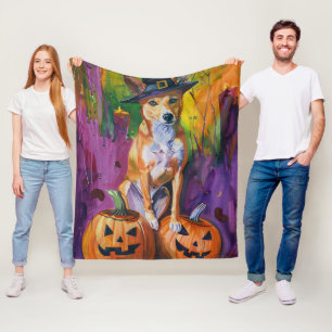 Manta Polar Basenji espeluznante de Halloween Bruja y Calabaza