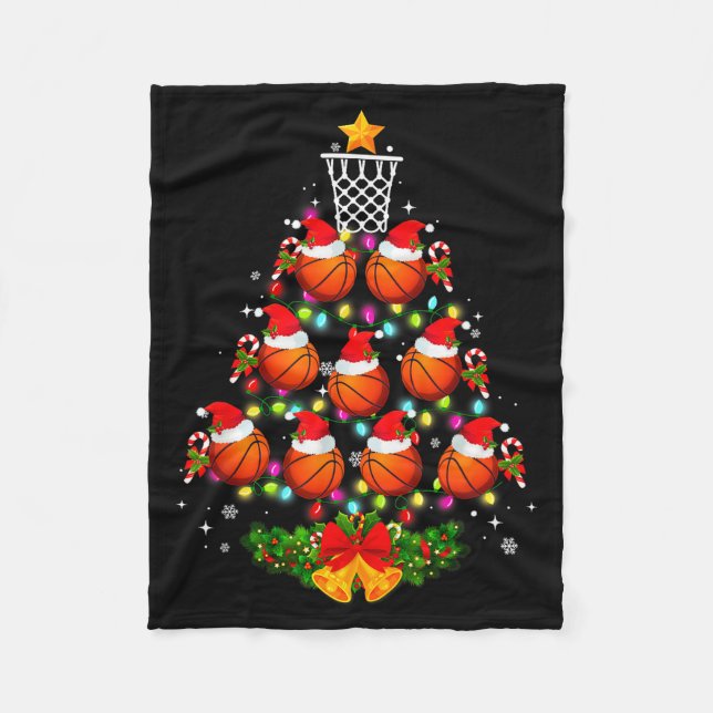 Manta Polar Basketball Christmas Tree Lights Red Santa Hat Xma (Anverso)