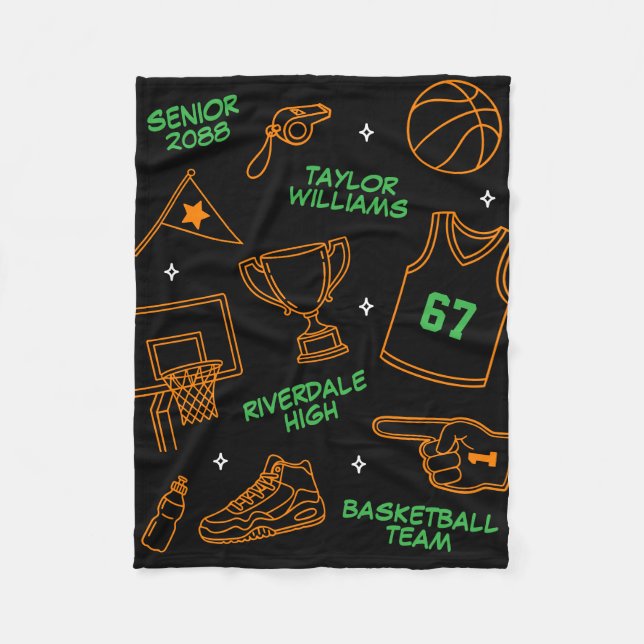 Manta Polar Basketball Doodle Pattern Custom Name Senior Gift (Anverso)