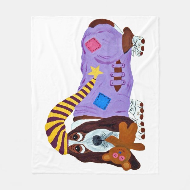 Manta Polar Basset Hound in PJs with teddy bear (Anverso)