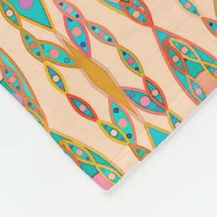 Manta Polar Batik Tribal - Rosa Melocotón y Turquesa