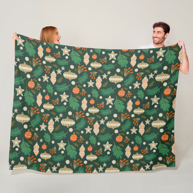 Manta Polar Baubles navidades y verde follaje invernal (In situ)