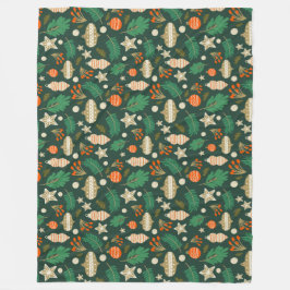 Manta Polar Baubles navidades y verde follaje invernal