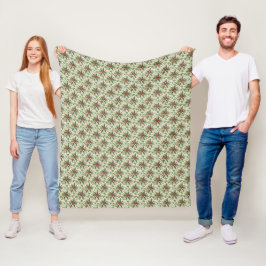 Manta Polar Bayas Rojas Hojas Verdes Acebo Fiesta Navidad