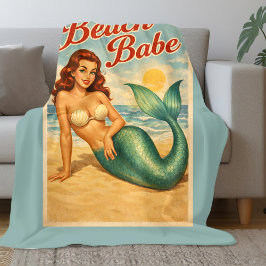 Manta Polar Beach Babe Pin-Up Mermaid Art | Retro Coastal Teal