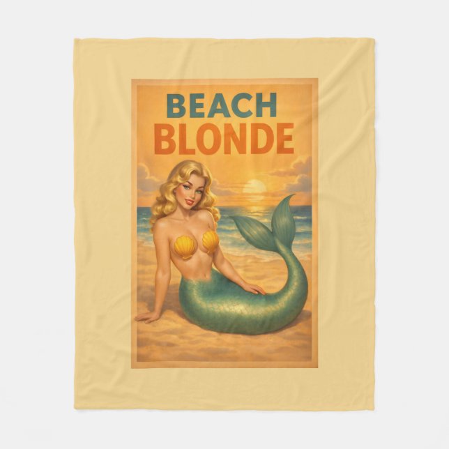 Manta Polar Beach Blonde Pin-Up Mermaid - Yellow Retro Coastal (Anverso)