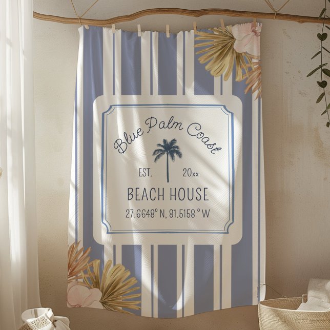 Manta Polar Beach House Blue Stripes Coastal Boho Farmhouse (In situ)