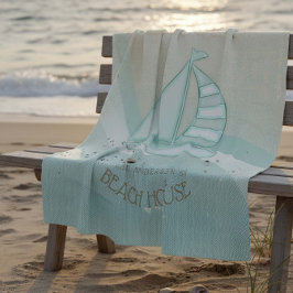 Manta Polar Beach House Nautical Sailboat Aqua Blue ID623