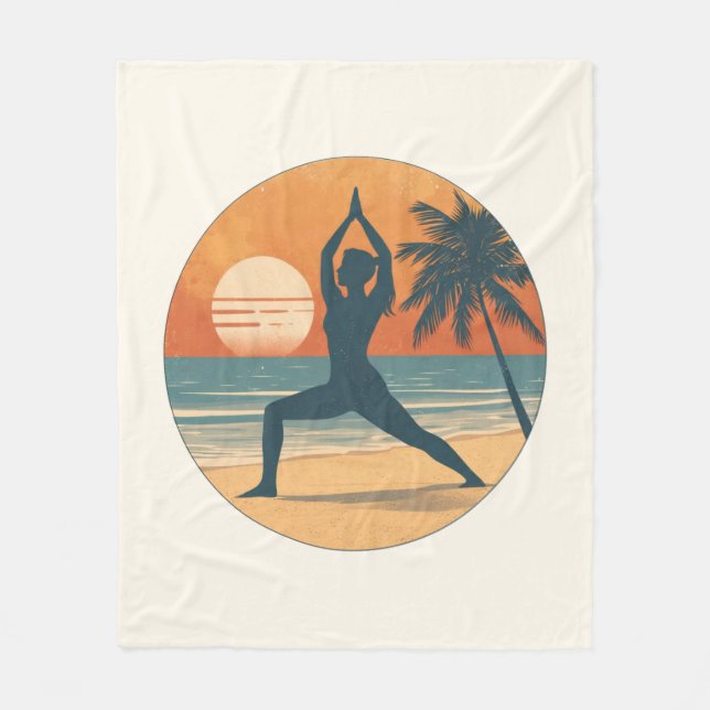 Manta Polar Beach Sunset Yoga Silhouette | Cream Coastal Life (Anverso)