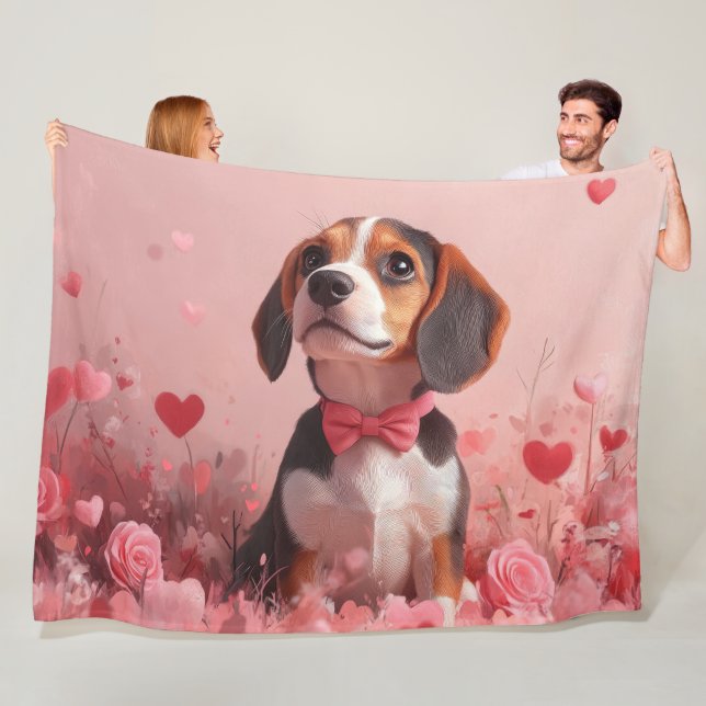 Manta Polar Beagle con Rosas - Día de San Valentín (In situ)