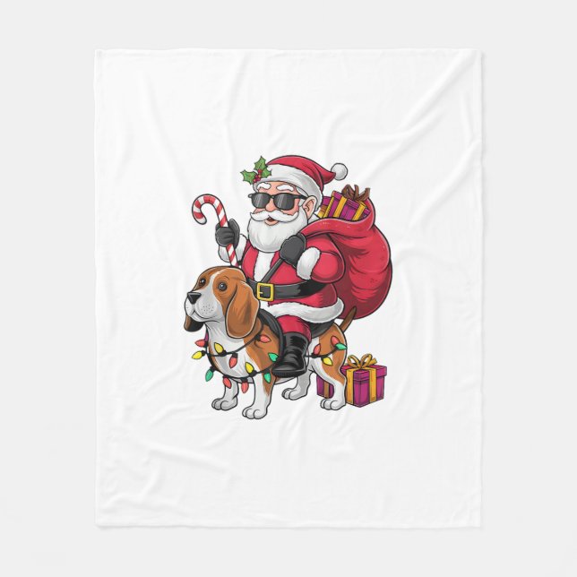 Manta Polar Beagle Dog Xmas iluminando a Santa Riding Beagle C (Anverso)
