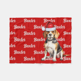 Manta Polar Beagle en rojo con perro Navidad de nombre