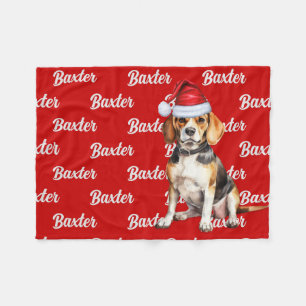 Manta Polar Beagle en rojo con perro Navidad de nombre
