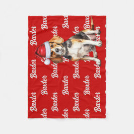 Manta Polar Beagle en rojo con perro Navidad de nombre