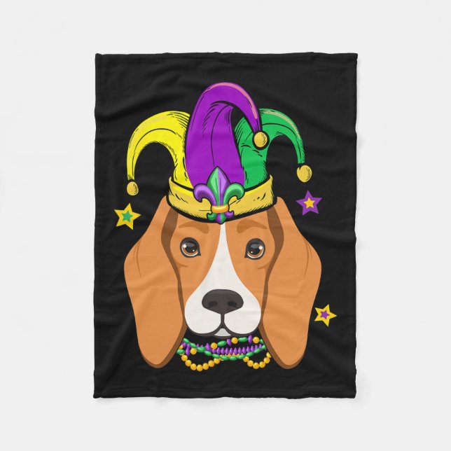 Manta Polar Beagle Face Con Mardi Gras Beads Jester Gorra Pa (Anverso)