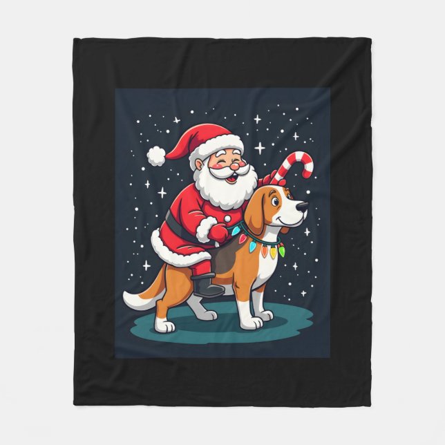 Manta Polar Beagle Xmas iluminando a Santa Riding Perro Beagle (Anverso)