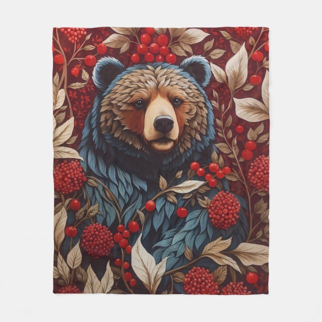 Manta Polar Bear rojo Berries William Morris inspirado (Anverso)