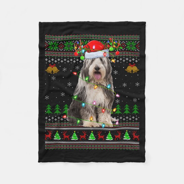 Manta Polar Bearded Collie Dog Ugly Christmas Sweater Holiday  (Anverso)