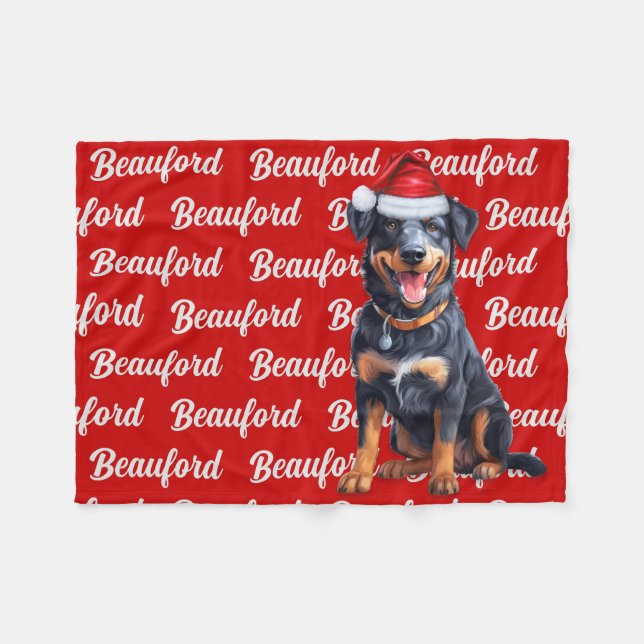 Manta Polar Beauceron en rojo con nombres de perro Navidad (Frente (Horizontal))