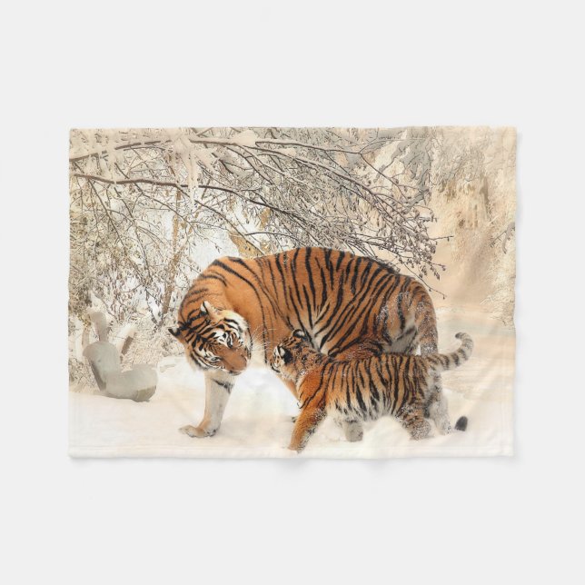 Manta Polar Beautiful Tiger with Cub in the Snow (Frente (Horizontal))